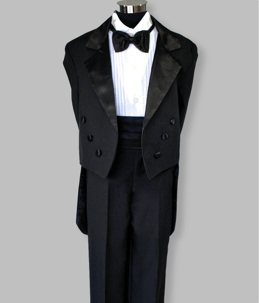 Boys tuxedo suit with tails and cumberland Black