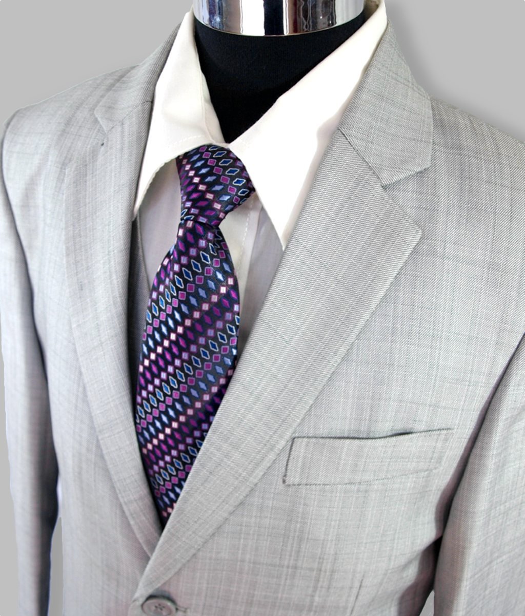 Boys’ 3-Piece Slim Fit Textured Formal Suit - Tropez - Slate Grey