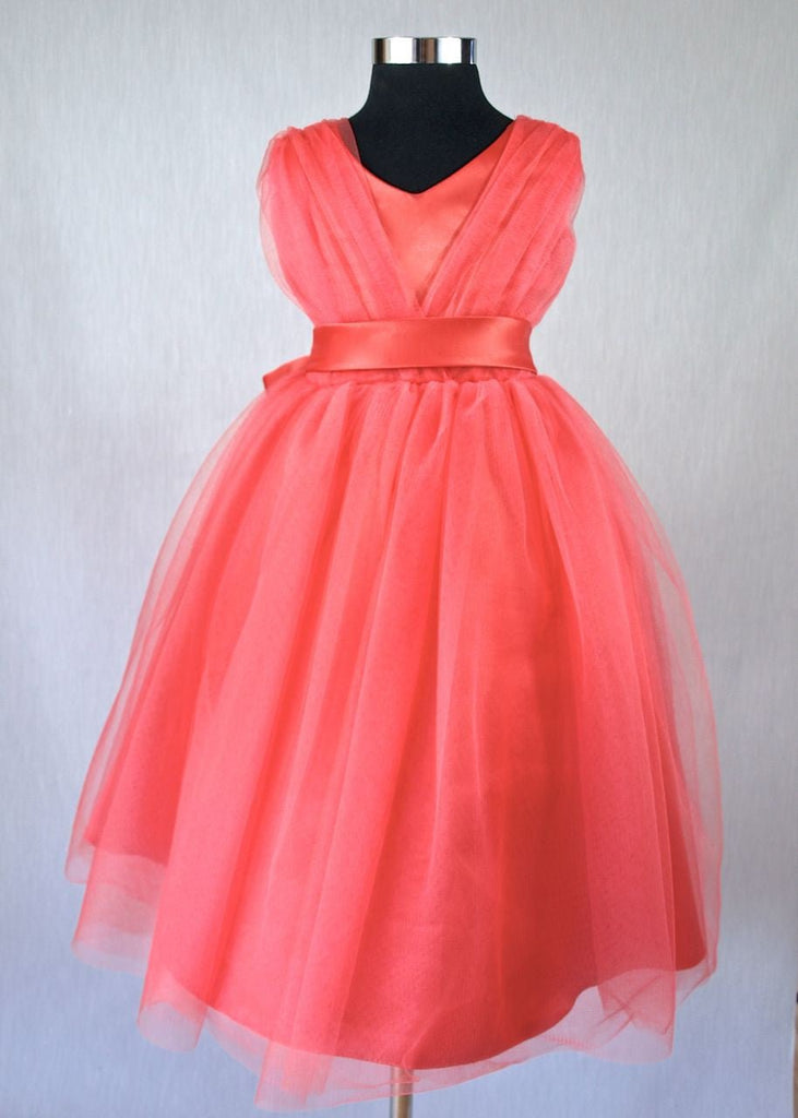 Girls Satin & Tulle party dress watermelon/coral