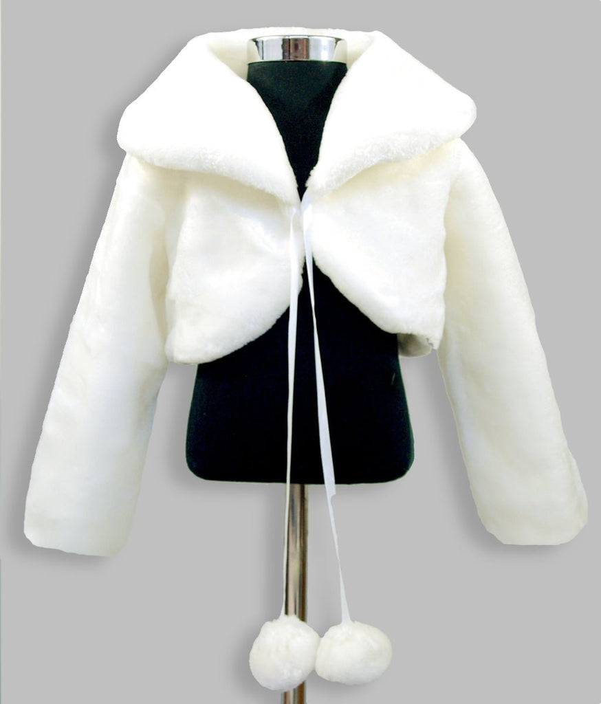Girls ivory white fur bolero jacket, formal
