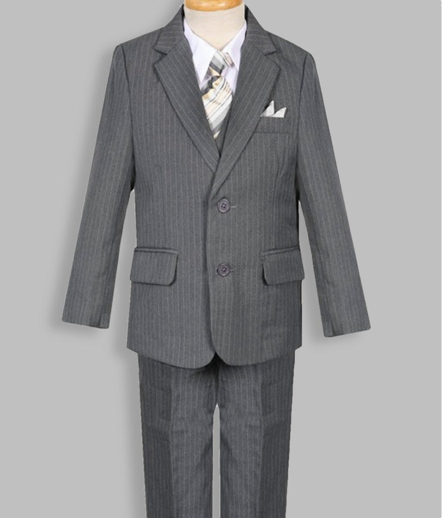 'Sebastian' Boys 5 Piece Grey Pinstripe suit set